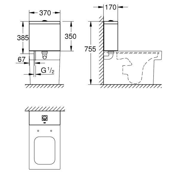 Cube Ceramic Змивний бачок зовнішнього монтажу для щільного суміщення (39490000)