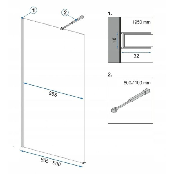 Душова Стінка REA Aero Чорний Мат 90 REA-K7581
