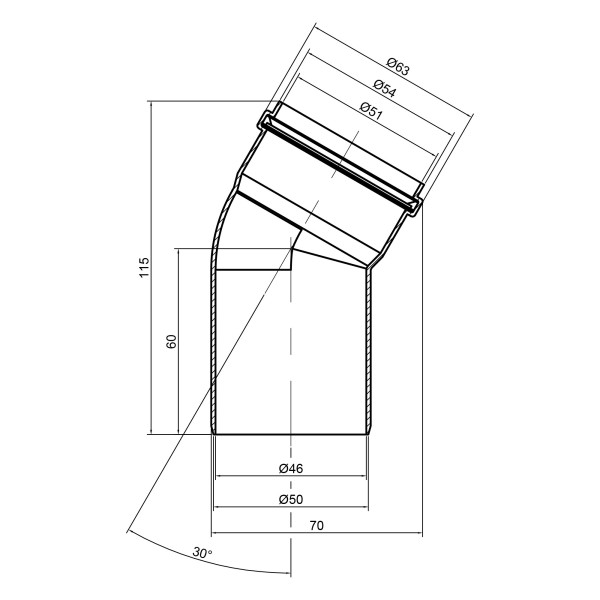 Коліно PPR каналізаційне TA Sewage 50, 30°