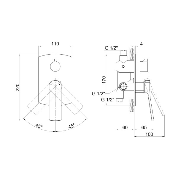 Змішувач прихованого монтажу для душу Qtap Slavonice 6242103C для двох споживачів