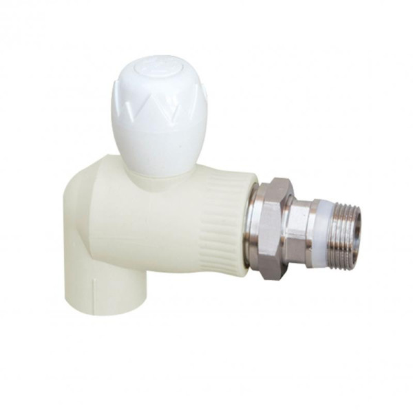 Кран з поліпроп. кутовий кульовий  20х1/2"з д/радіаторів  Blue Ocean "Бiлий"