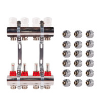 Комплект: SD Колектор с витратомірами 1"х9   SD235W9 + SD Євроконус 3/4'' 16 х 2мм   SD346