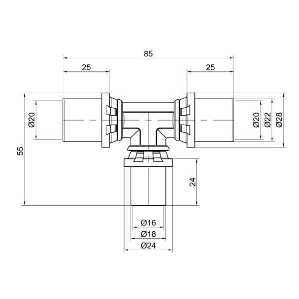 Трійник прес Icma 20х16х20 №406